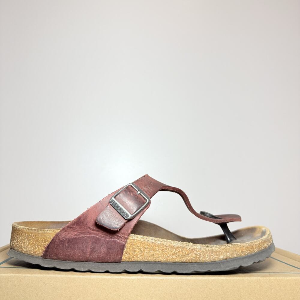Birkenstock Medina Oiled Leather Thong Sandals Burgundy Womens Size 37 US 6 6.5